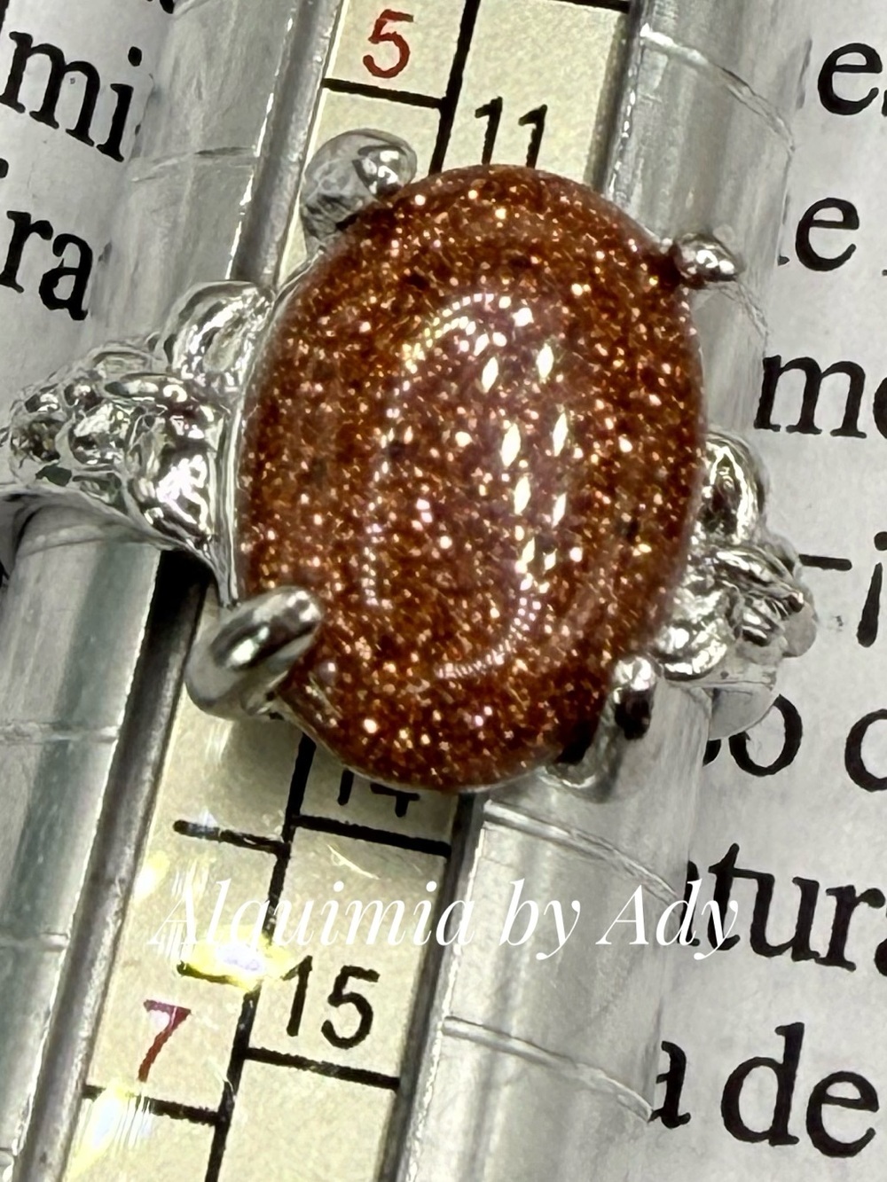 Sparkling Brown Goldstone Oval Ring in Silver-Tone Setting
